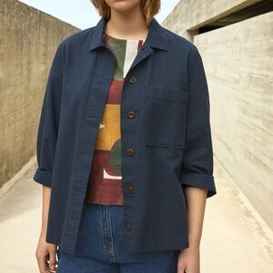 Poetry Navy Cotton Boxy Lightweight Jacket